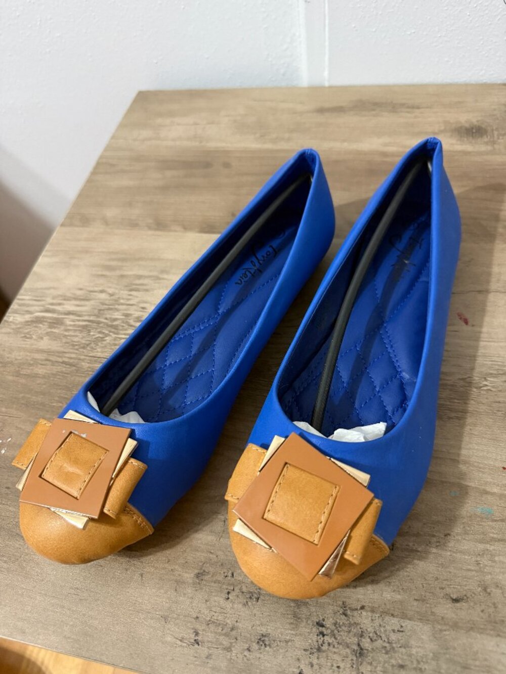 💙 Chic & Stylish! Tory Klein Royal Blue & Tan Bow Accent Flats